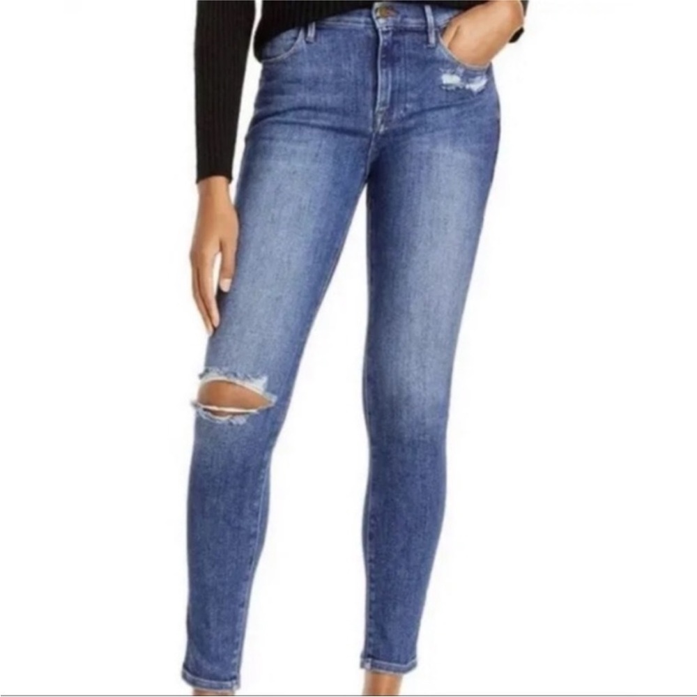Frame Le High Skinny Blue Jean Distressed Knee Sz 28 Baisley Wash Stretch